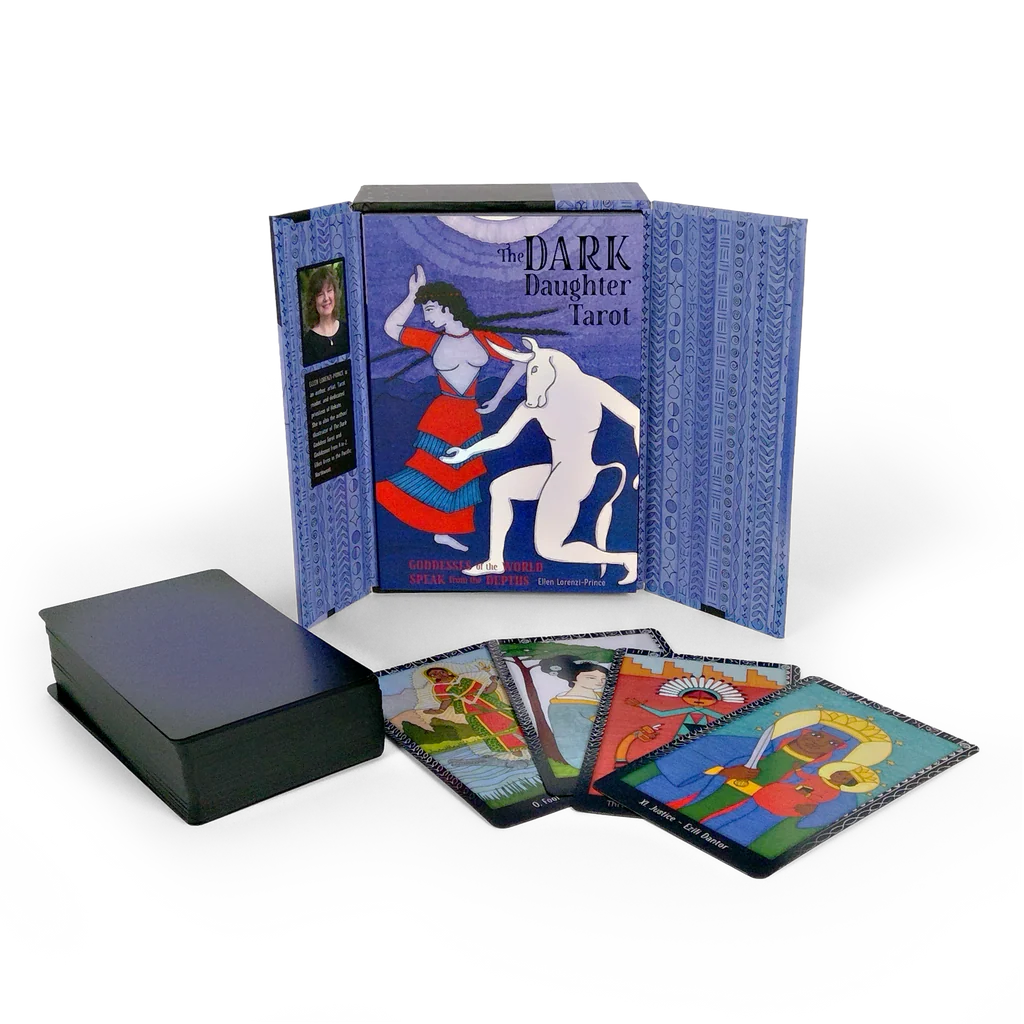 Dark Daughter Tarot set with tarot cards and box on a white background