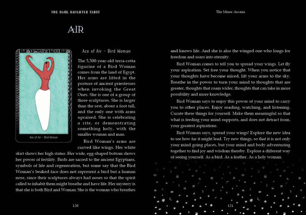 Book page with illustrations and text on a black background