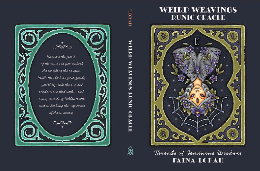 Cover of 'Weird Weavings Funic Oracle' with intricate design and text on a dark background