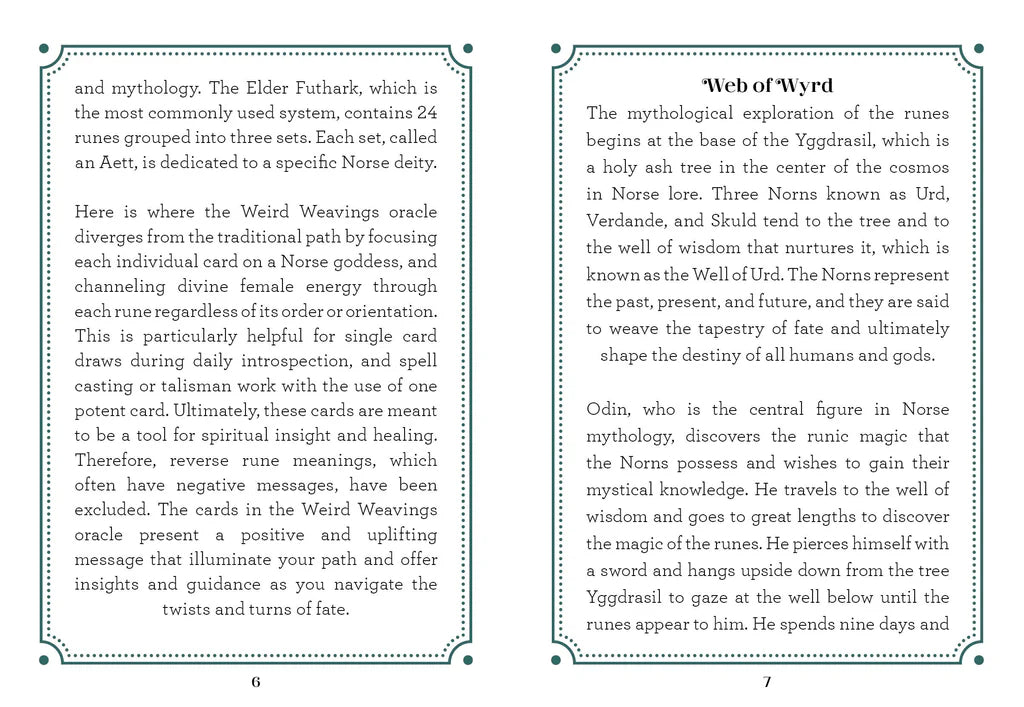 Two pages from a book or document with text on runes and mythology.