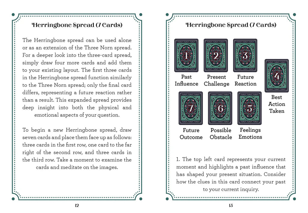 Instructions for the Herringbone Spread with card layout and explanations on a white background.