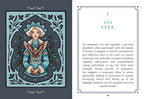 Card with a stylized illustration of a character holding an eagle and text on a white background