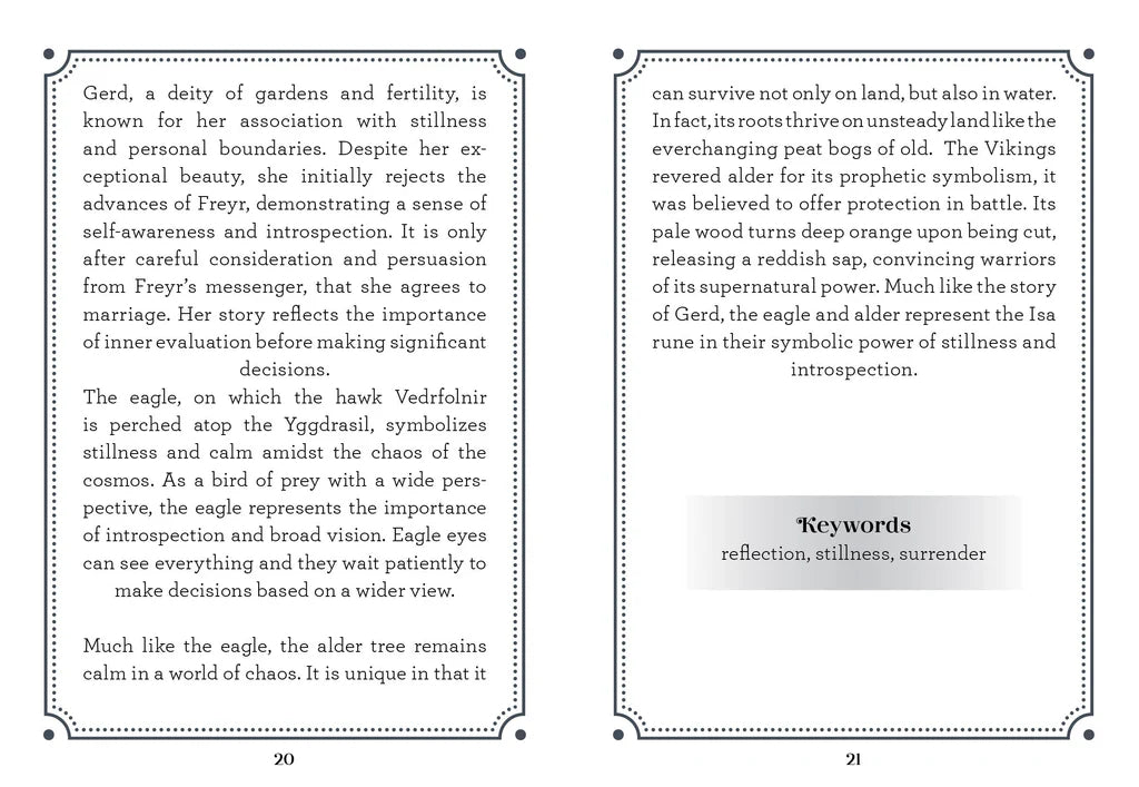 Two pages from a book with text about Gerd, a deity of gardens and fertility, and the eagle Veddofnir.