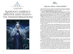 Page from a book or magazine featuring an illustration of a woman with white hair and a dark blue dress, set against a mystical background.