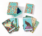 Card game set with bird illustrations and decorative boxes on a white background