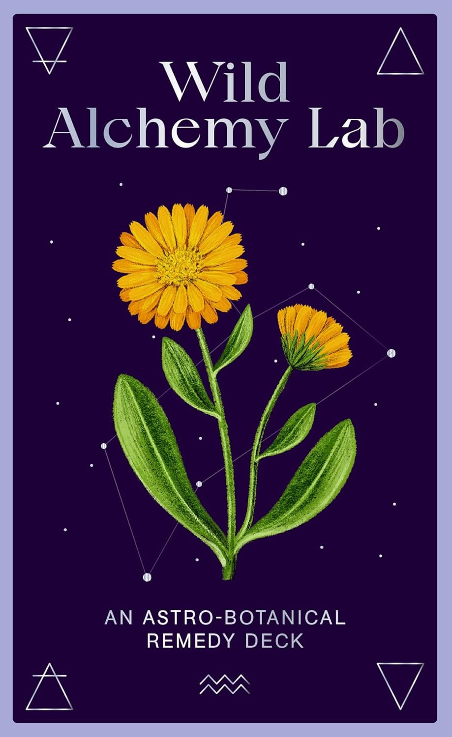 Card with yellow flowers and 'Wild Alchemy Lab' text on a dark purple background