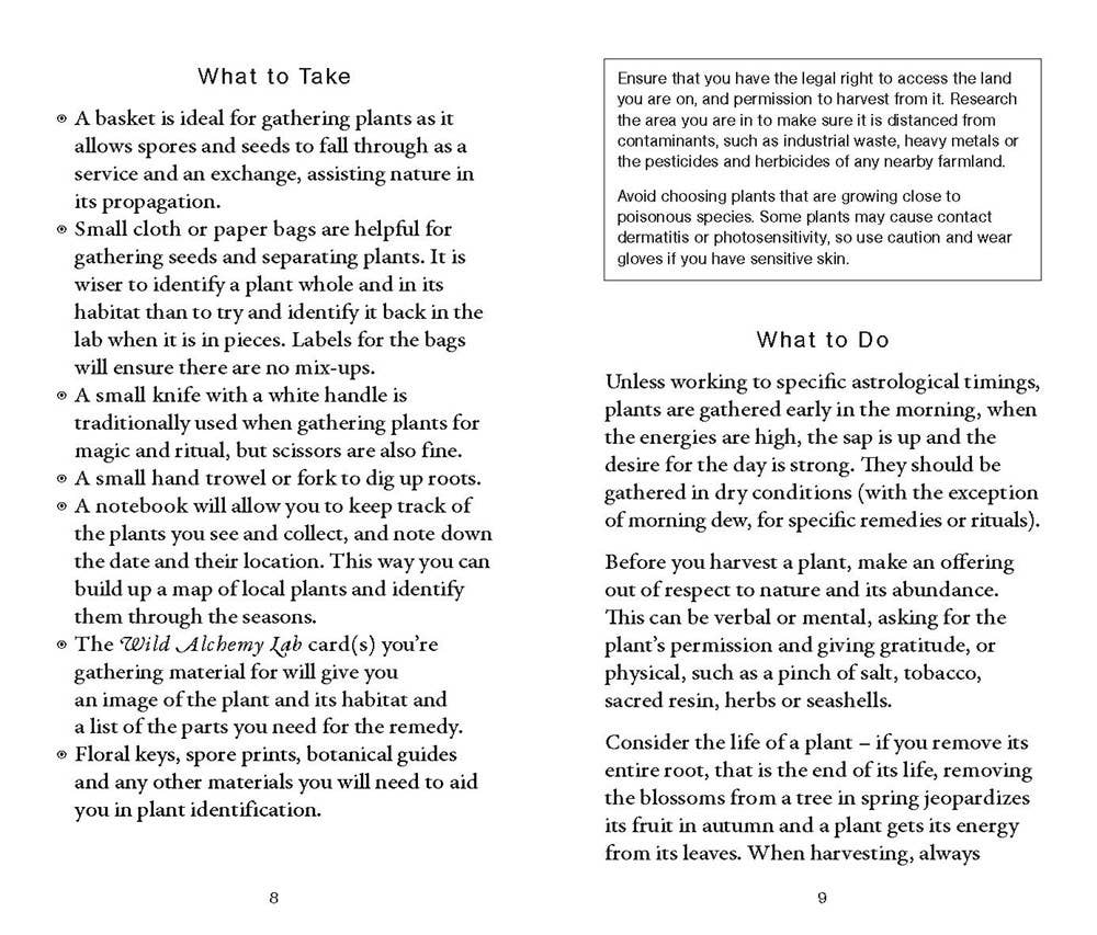 Page from a book or manual on plant gathering and identification with text and bullet points.