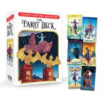 Tarot deck packaging with tarot cards displayed on a white background