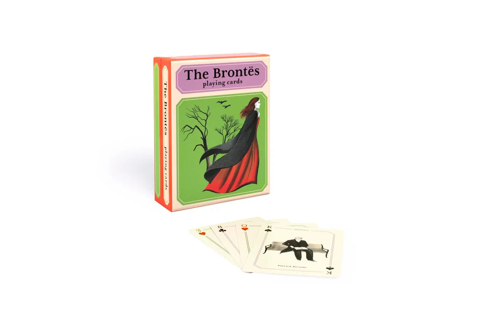 Playing card set with 'The Brontés' packaging on a white background