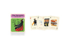 Set of playing cards featuring illustrations and text related to 'The Brontès' on a white background.