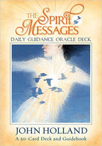 Book cover of 'The Spirit Messages Daily Guidance Oracle Deck' by John Holland with a woman and birds design.