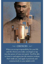 Artistic depiction of a man with abstract geometric shapes overlay, set against a blue background with text about accepting responsibility for life choices.