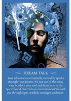 Artistic depiction of a person with dream-like elements and text about dream talk on a blue background.