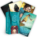 Collection of tarot cards with artistic designs on a white background