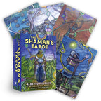 Shaman's Tarot card set with colorful covers featuring tribal designs.