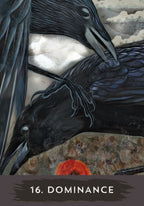 Illustration of a raven with a textured background and '16. Dominance' text.