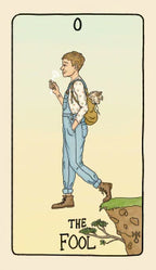 The Fool tarot card with a person walking over a cliff, symbolizing taking risks.