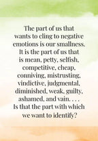 Text on a watercolor background with a quote about negative emotions and self-identity.