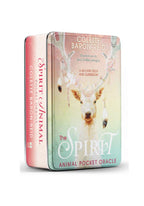 Tin packaging of 'The Spirit Animal Pocket Oracle' by Colette Baron-Reid with a goat illustration on a white background.