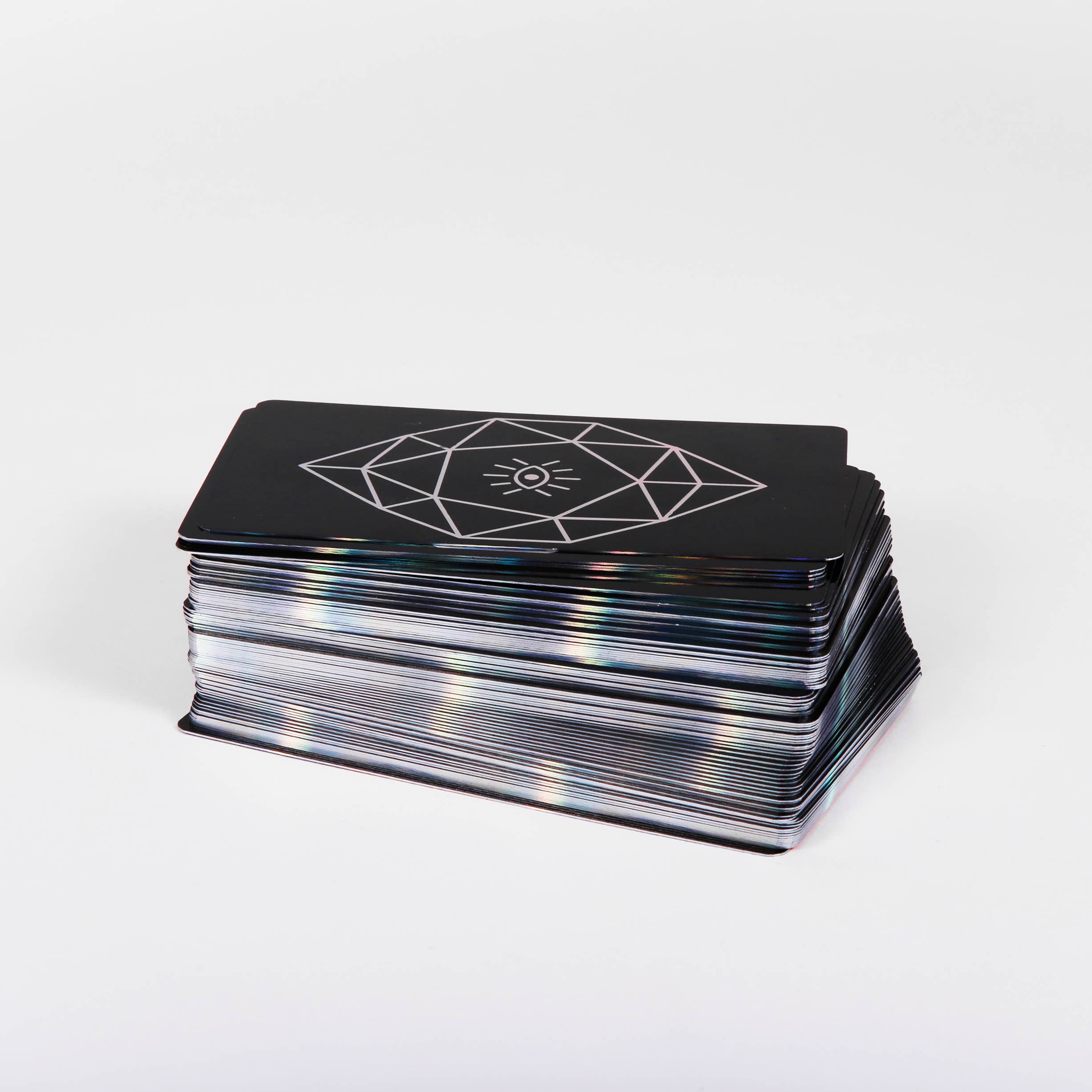 Stack of cards with a geometric design on a white background