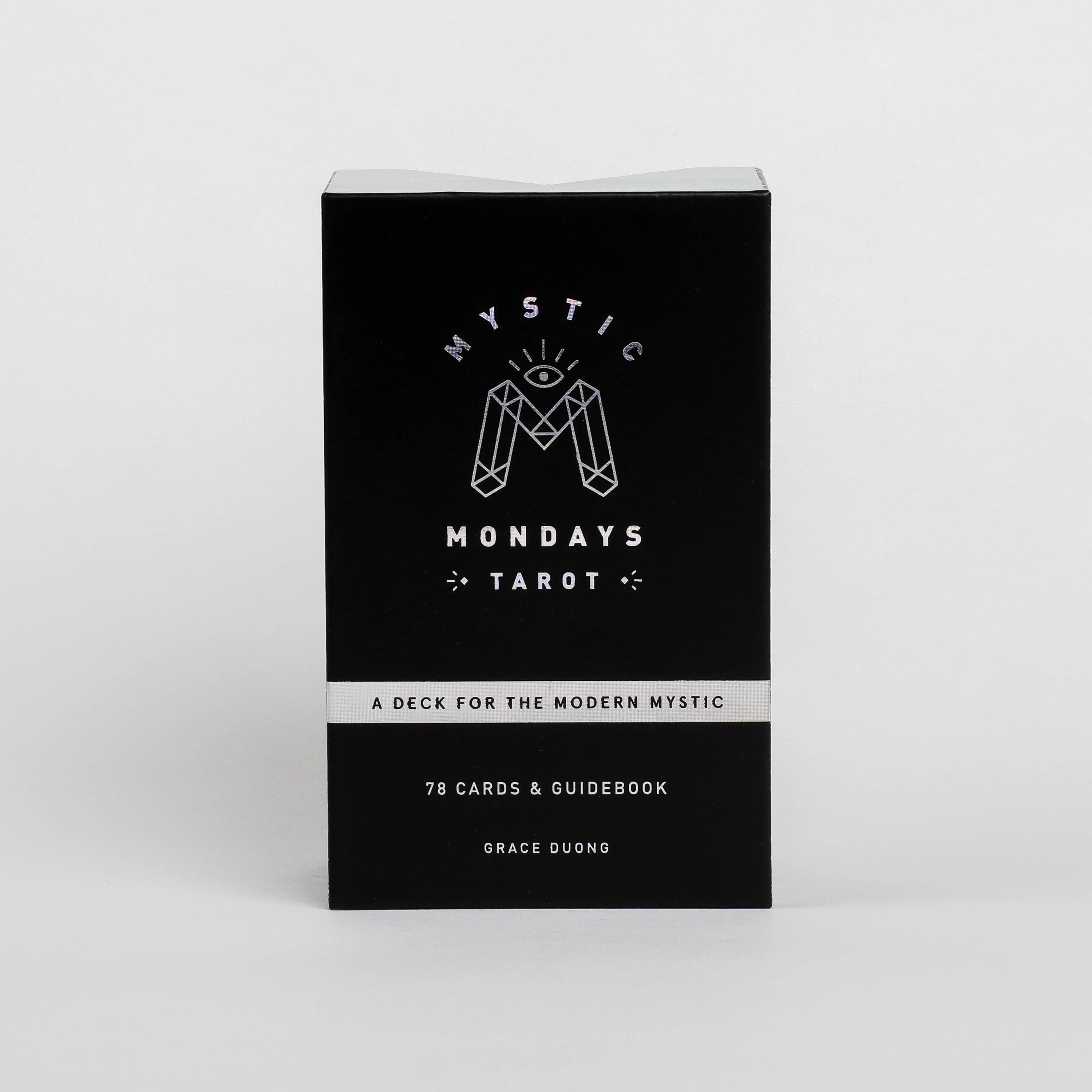 Black box with 'Mystic Mondays Tarot' branding on a white background
