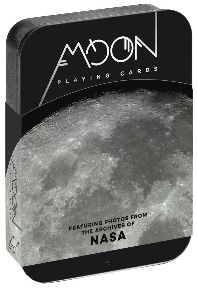 Moon playing cards packaging with NASA reference