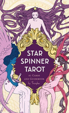 Cover of 'Star Spinner Tarot' with stylized illustrations of women and a central figure.