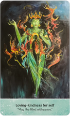 Colorful depiction of a figure with flames, tarot card style, on a dark background.
