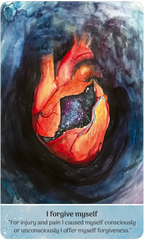 Artistic depiction of a heart with a cosmic center on a dark background, accompanied by text.