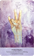 Hand making Prithvi Mudra with a purple and white background