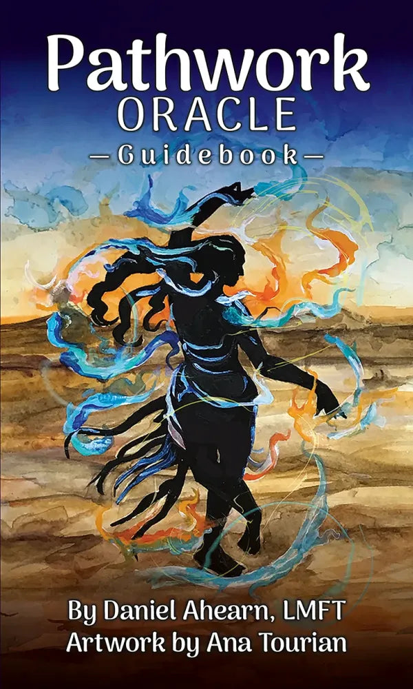 Book cover of 'Pathwork Oracle Guidebook' with a silhouette of a dancer and colorful swirling designs.