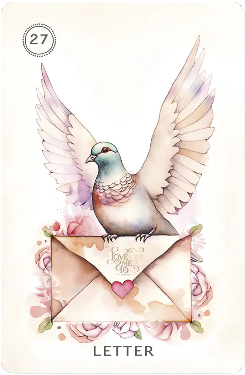 Card with a dove and envelope surrounded by flowers, labeled 'Letter'.
