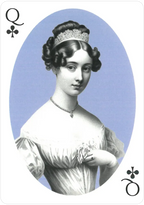Playing card with a portrait of a woman on a blue background