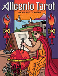 Cover of 'Allicento Tarot' by Michael J. Auger with a tarot card design and illustration of a figure reading a card.