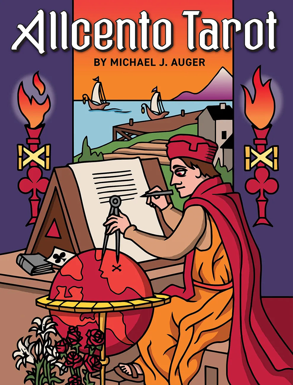 Cover of 'Allicento Tarot' by Michael J. Auger with a tarot card design and illustration of a figure reading a card.