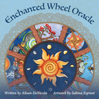Cover of 'Enchanted Wheel Oracle' with colorful illustrations and a prominent sun design.