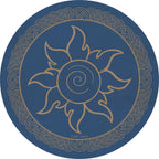 Decorative mat with sun and moon design on a blue background