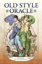Book cover of 'Old Style Oracle' featuring two classical women with a scale and tablet.