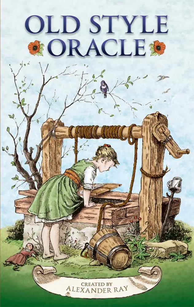 Book cover of 'Old Style Oracle' with a child by a well and trees.