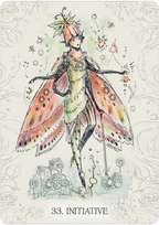 Illustration of a fairy with colorful wings on a decorative background, labeled '33. Initiative'.
