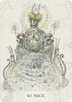 Artistic depiction of a mystical figure with celestial elements and '40. Magic' text.