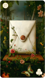 Decorative envelope with floral designs on a nature-themed background
