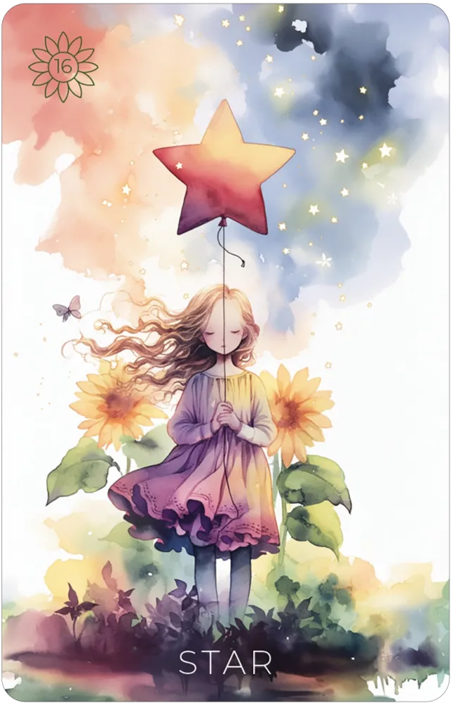Illustration of a girl holding a star balloon with a colorful background