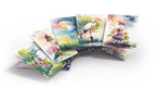 Set of colorful tarot cards with nature-themed illustrations on a white background