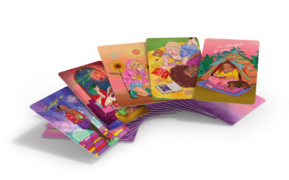 Set of colorful greeting cards with various designs on a white background