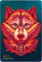 Colorful wolf illustration with intricate designs on a dark blue background
