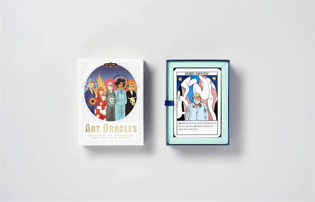 Two card decks from 'Art Oracles' on a light gray background