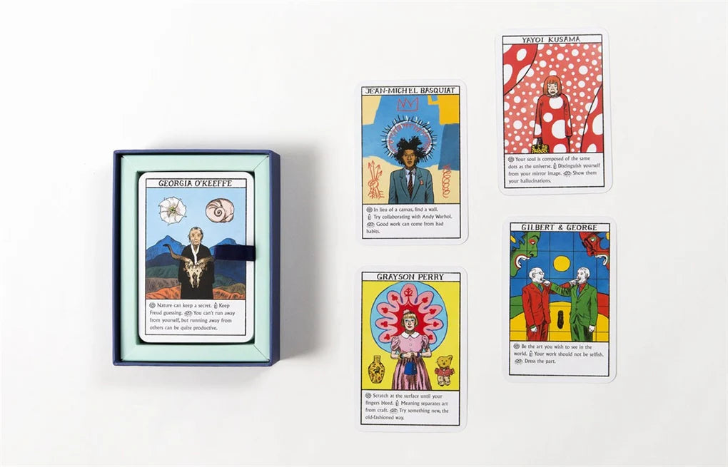 Collection of colorful tarot cards on a white background