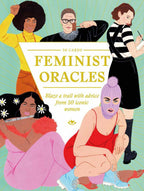 Cover of 'Feminist Oracles' card set with illustrations of women and text on a light green background.