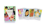 Feminist Oracles card set with illustrated cards and packaging on a white background